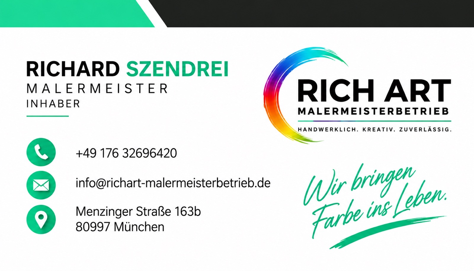 Visitenkarte von Richard Szendrei, Inhaber von Rich Art